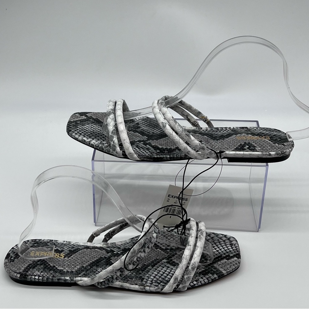 Express Women's Vegan Leather Black and Gray Snake Pattern Sandals-Size 9 - Picture 2 of 12